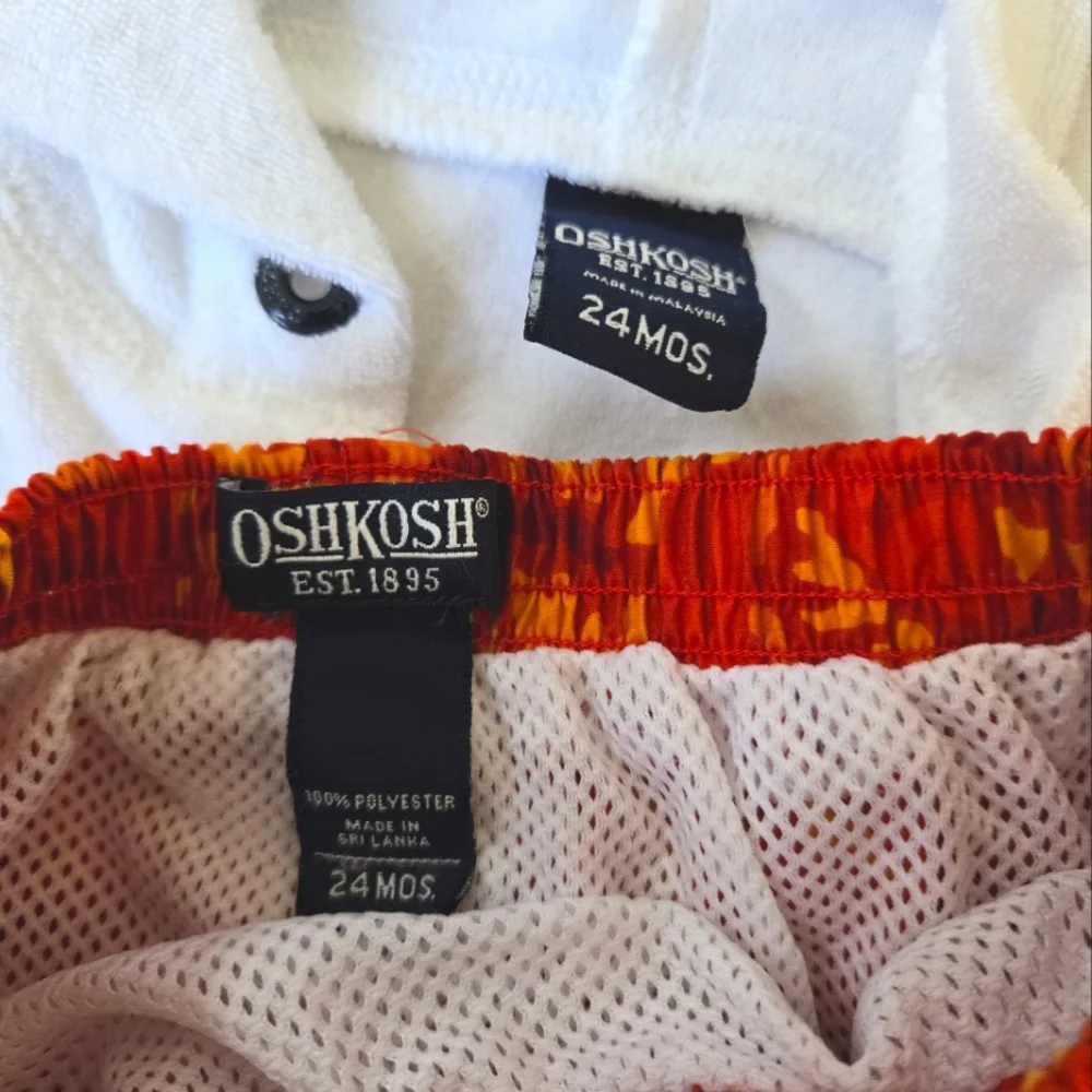 Vintage Y2K OshKosh B'Gosh set - funky orange swim shorts and white towel Hoodie